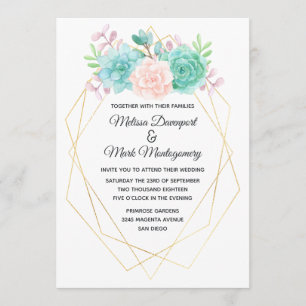 Invitation Aquarelle rose et vert moderne Mariage Succulent