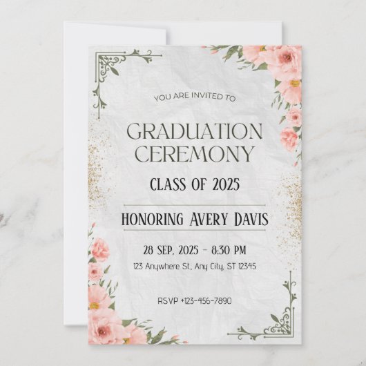 Invitation Aquarelle rose et verte (Devant)