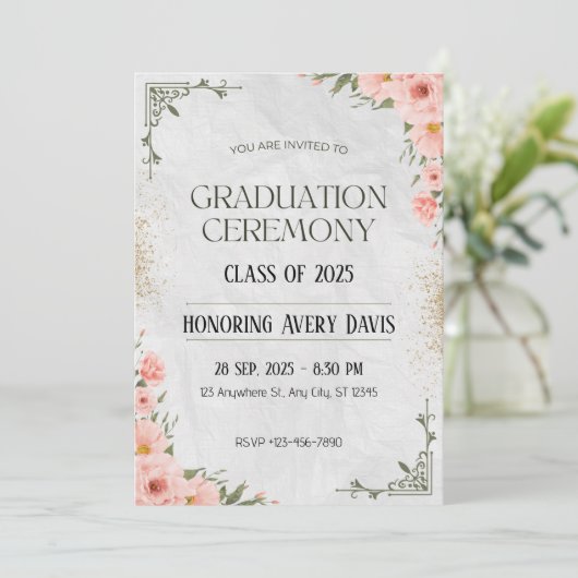 Invitation Aquarelle rose et verte (Debout devant)