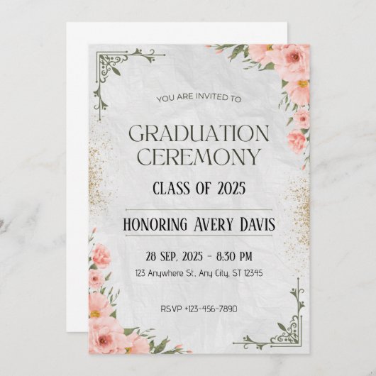 Invitation Aquarelle rose et verte (Devant / Derrière)