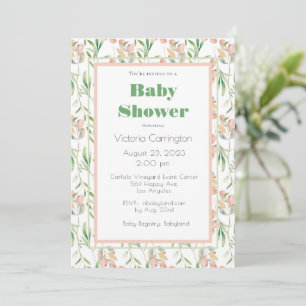 Invitation Aquarelle rose et verte Florale Douche moderne