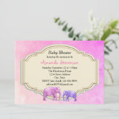 Invitation Aquarelle rose et violet Eléphant Baby shower (Debout devant)