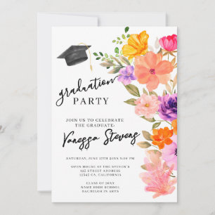 Invitation Aquarelle rose et violet Floral Photo Graduation