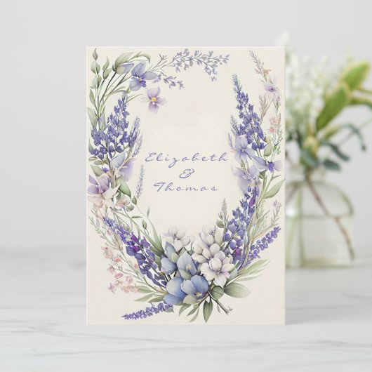 Invitation Aquarelle rose et violet Mariage (Debout devant)