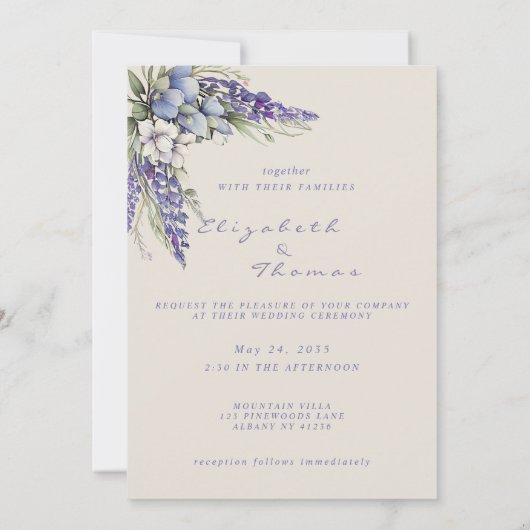Invitation Aquarelle rose et violet Mariage (Dos)