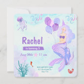 Invitation Aquarelle rose et violet Sirène Anniversaire (Devant)