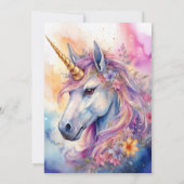 Invitation Aquarelle rose et violet Unicorne 6e anniversaire (Dos)