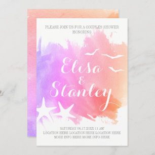 Invitation Aquarelle rose, étoile de mer mariage douche