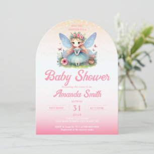 Invitation Aquarelle rose Fairy Girl Baby shower Arch
