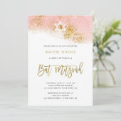 Invitation Aquarelle rose | Faux Gold Bat mitzvah (Debout devant)