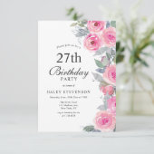 Invitation Aquarelle rose feminine Floral Chic 27e anniversai (Debout devant)