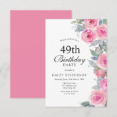 Invitation Aquarelle rose feminine Floral Chic 49e anniversai (Devant / Derrière)