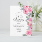 Invitation Aquarelle rose feminine Floral Chic 57e anniversai (Debout devant)