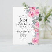 Invitation Aquarelle rose feminine Floral Chic 61e anniversai (Debout devant)