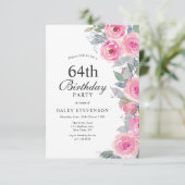 Invitation Aquarelle rose feminine Floral Chic 64e anniversai (Debout devant)