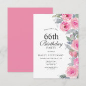 Invitation Aquarelle rose feminine Floral Chic 66e anniversai (Devant / Derrière)