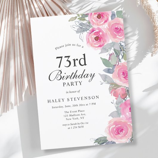 Invitation Aquarelle rose feminine Floral Chic 73e anniversai