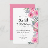 Invitation Aquarelle rose feminine Floral Chic 82e anniversai (Devant / Derrière)