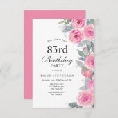 Invitation Aquarelle rose feminine Floral Chic 83e anniversai (Devant / Derrière)