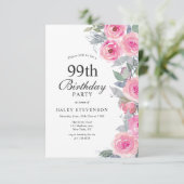 Invitation Aquarelle rose feminine Floral Chic 99e anniversai (Debout devant)
