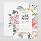 Invitation Aquarelle rose Fête des mariées de verdure florale (Devant / Derrière)