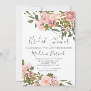Invitation Aquarelle rose Fête des mariées florale