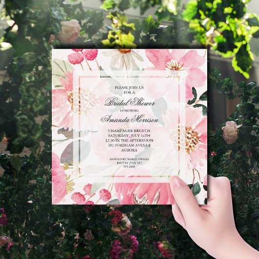 Invitation Aquarelle rose Fête des mariées florale