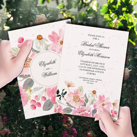 Invitation Aquarelle rose Fête des mariées florale