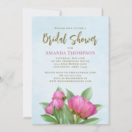 Invitation Aquarelle rose Fête des mariées florale (Devant)