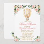 Invitation Aquarelle rose Fête des mariées florale Air Balloo (Devant / Derrière)