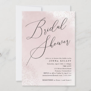 Invitation Aquarelle rose, Fête des mariées minimaliste