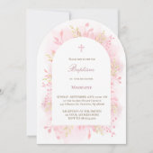 Invitation aquarelle rose feuillage Baptême (Devant)