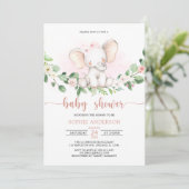 Invitation Aquarelle rose fille bébé Baby shower éléphant (Debout devant)