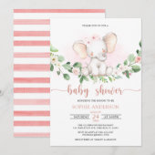 Invitation Aquarelle rose fille bébé Baby shower éléphant (Devant / Derrière)
