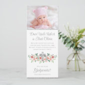 Invitation Aquarelle rose Fille couleur argent croisé parrain (Debout devant)