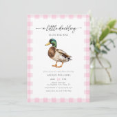 Invitation Aquarelle rose fille Mallard Baby shower canard (Debout devant)
