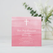 Invitation Aquarelle rose Filles première sainte communion (Debout devant)