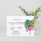 Invitation Aquarelle rose Flamant rose Tropical Anniversaire (Debout devant)