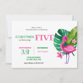 Invitation Aquarelle rose Flamant rose Tropical Anniversaire (Devant)