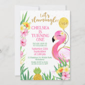 Invitation Aquarelle rose Flamingle 1er anniversaire (Devant)