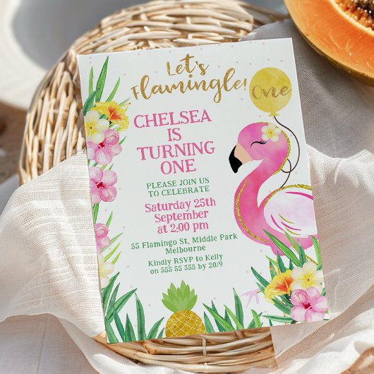 Invitation Aquarelle rose Flamingle 1er anniversaire