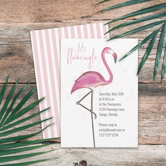 Invitation Aquarelle rose Flamingle Flamant rose mignon