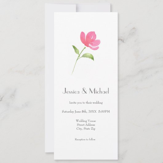 Invitation Aquarelle rose Fleur 3 (Devant)