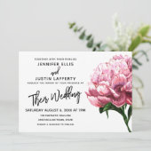 Invitation Aquarelle rose Fleur de pivoine, Mariage moderne (Debout devant)