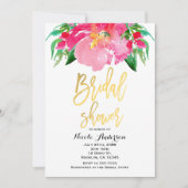 Invitation Aquarelle rose Fleur Floral Fête des mariées or (Devant)