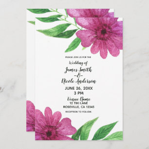 Invitation Aquarelle rose Fleur Floral Printemps Mariage