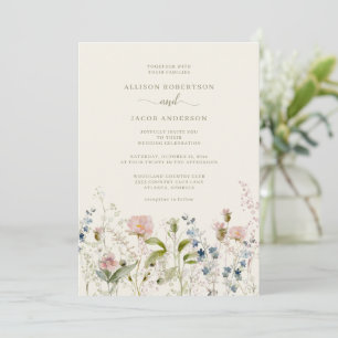 Invitation Aquarelle rose Fleur sauvage Floral Mariage ivoire