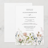Invitation Aquarelle rose Fleur sauvage Mariage Floral (Devant / Derrière)