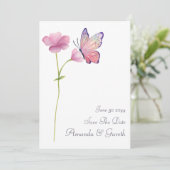 Invitation Aquarelle rose Fleur sauvage Papillon Enregistrer  (Debout devant)