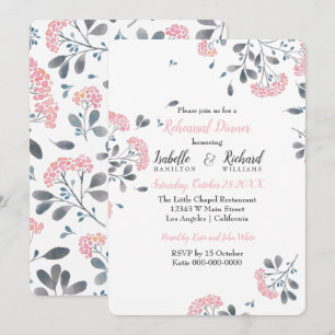 Invitation Aquarelle rose fleurie classique Dîner de répétiti